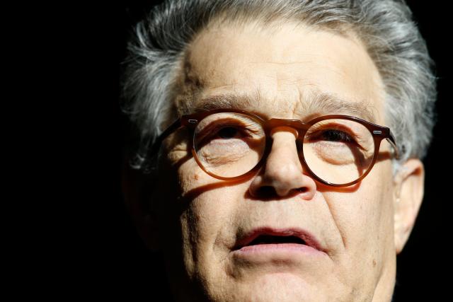 In this Nov. 27, 2017 photo, Sen. Al Franken, D-Minn., speaks to the media on Capitol Hill in Washington. Franken is denying an accusation by a former Democratic congressional aide that he tried to forcibly kiss her after a taping of his radio show in 2006. (AP Photo/Alex Brandon)