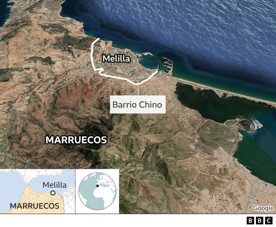 Un mapa del área en la que se encuentra Melilla