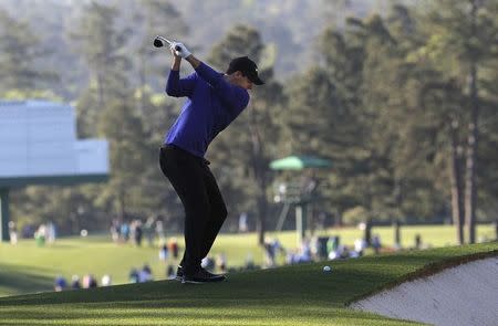 Rory McIlroy of Northern Ireland swings during Tuesday practice rounds for the 2017 Masters at Augusta National Golf Course in Augusta, Georgia, U.S., April 4, 2017. REUTERS/Brian Snyder