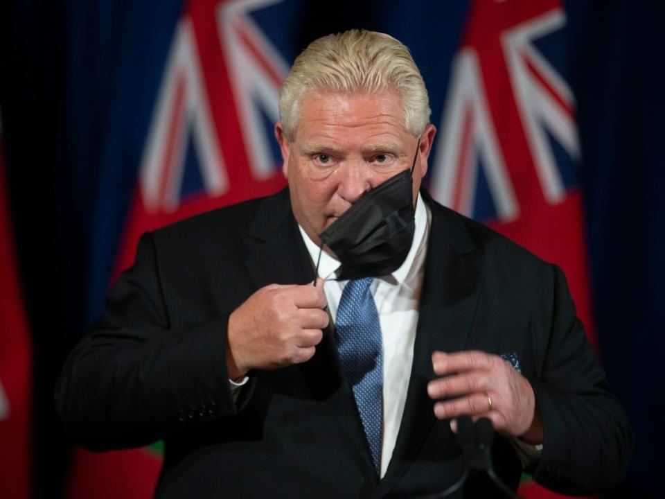 Ontario Premier Doug Ford, shown at a news conference in Toronto on Oct. 22, and his cabinet met on Sunday to discuss additional public health restrictions, CBC News has learned. (Chris Young/The Canadian Press - image credit)