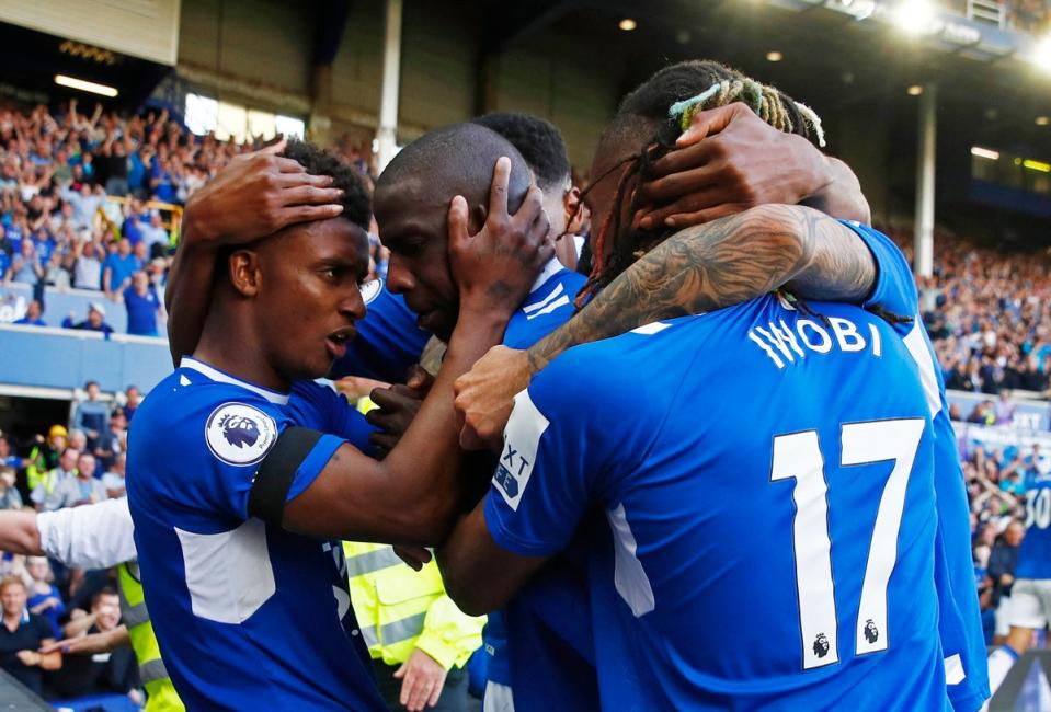 Abdoulaye Doucoure celebrates scoring the goal that kept Everton up (Action Images via Reuters)