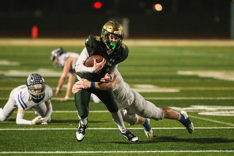 Memphis Ferguson from Whitesboro tackles Vestal's JT Gannon during a Nov. 17 regional playoff game.