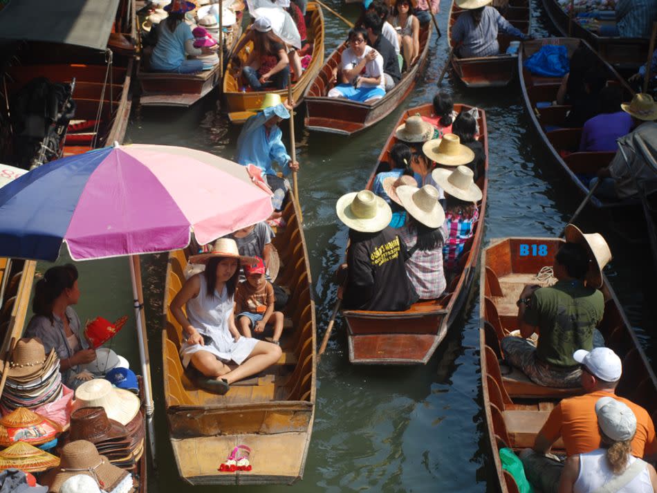 A typical view of the Floating Market - a colourful mix of boats and people