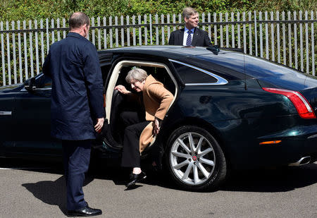 Britain's Prime Minister Theresa May visits a steel works in Newport, Wales, April 25, 2017. REUTERS/Rebecca Naden