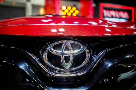 FILE PHOTO: The logo of Toyota is pictured at the Bangkok Auto Salon 2019