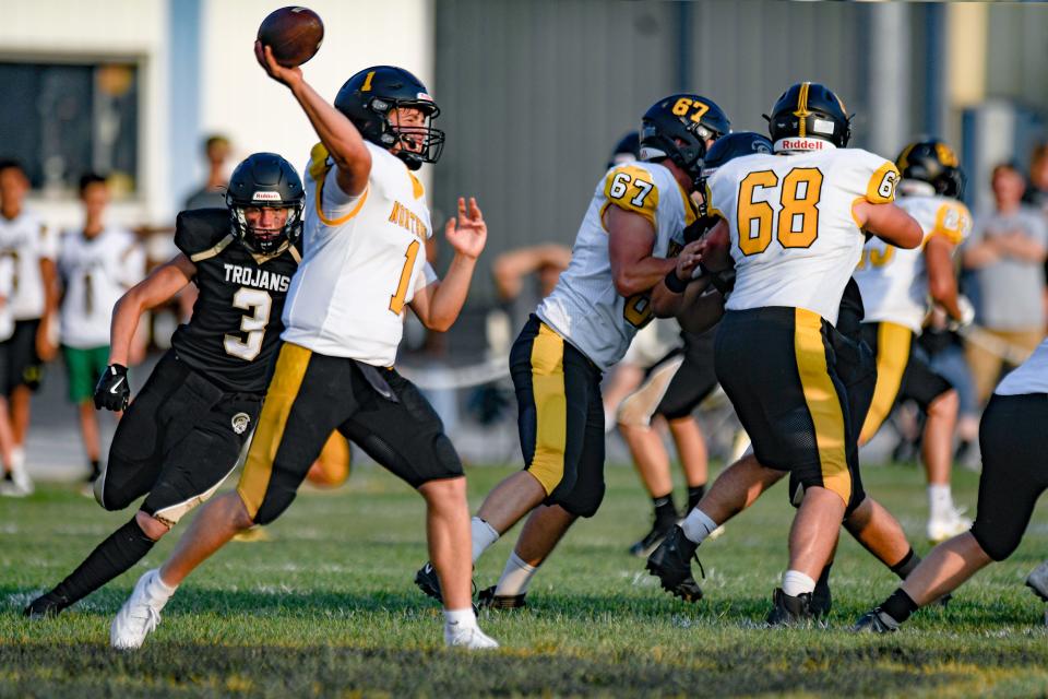 Northmor's A.J. Bower throws the ball during a game against South Central earlier this season.