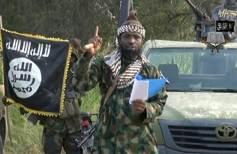 Screengrab taken on October 2, 2014 from a video released by the Nigerian Islamist extremist group Boko Haram shows its leader Abubakar Shekau delivering a speech