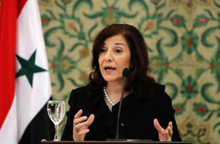 FILE PHOTO: Bouthaina Shaaban, adviser of Syria's President Bashar al-Assad, speaks at a news conference in Damascus March 24, 2011. REUTERS/Khaled al-Hariri/File Photo