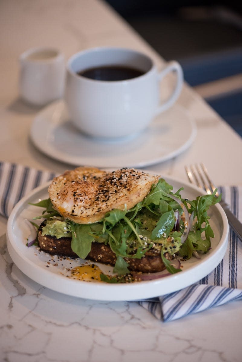 Avocado toast with fried eggs, chile oil and arugula is on the menu at the new weekend brunch at the Saint Kate arts hotel in downtown Milwaukee. Brunch is in the second-floor Champagne bar.