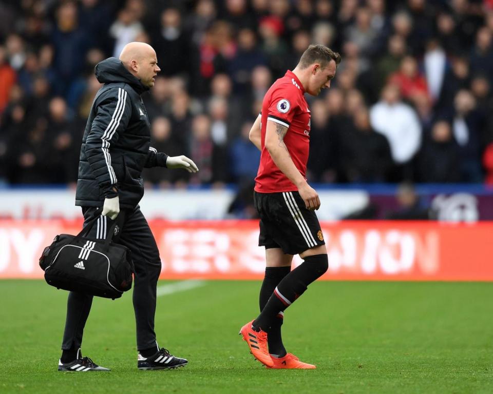 Phil Jones picked up a hip injury early on (Getty)