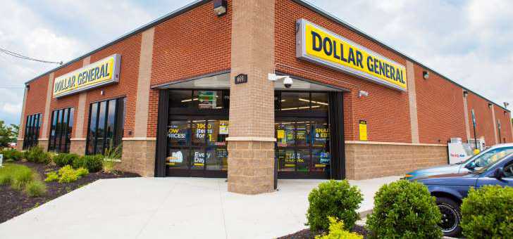 The exterior of a Dollar General store