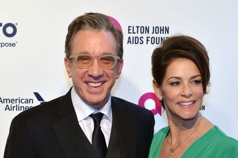 Tim Allen (L) and Jane Hajduk attend the Elton John AIDS Foundation Academy Awards viewing party in 2016. File Photo by Christine Chew/UPI