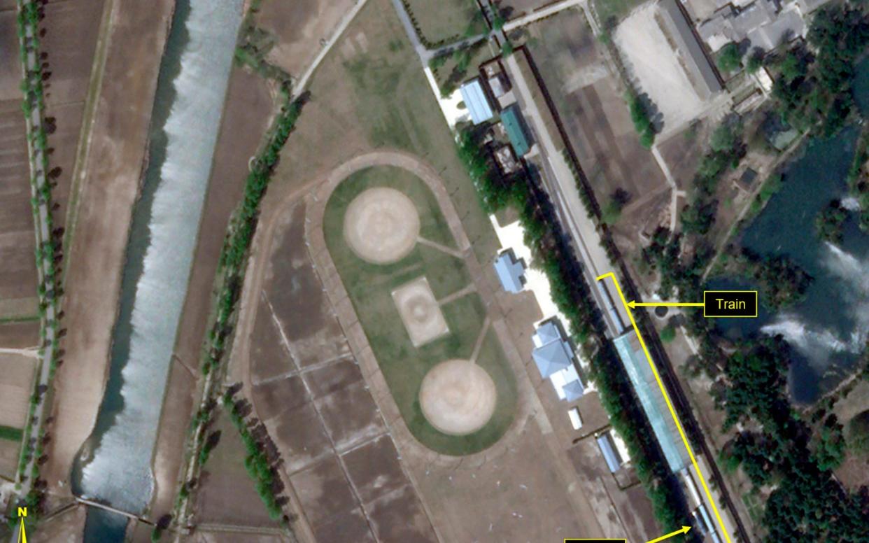 This satellite image provided by Planet Labs and annotated by 38 North, a website specialising in North Korea studies, shows the Leadership Railway Station in Wonsan, North Korea - 2020 Planet Labs Inc./38 North