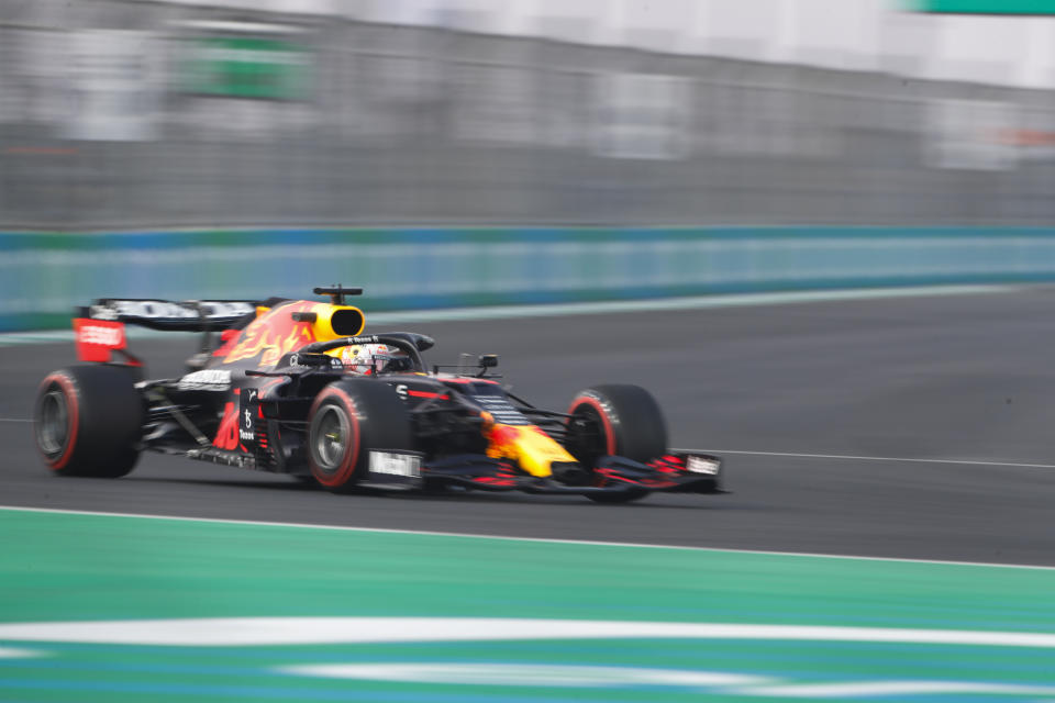 Red Bull driver Max Verstappen of the Netherlands in action during practice session for the Formula One Saudi Arabian Grand Prix in Jiddah, Saturday, Dec. 4, 2021. (AP Photo/Amr Nabil)