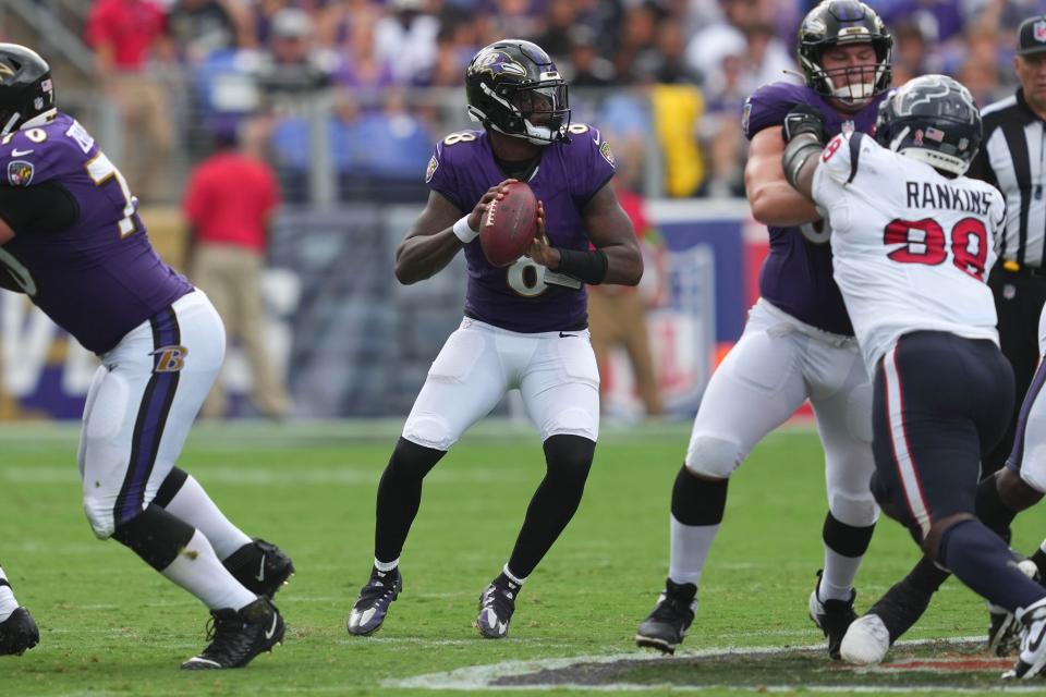 Ravens quarterback Lamar Jackson may be forced to scramble even more than usual as offensive linemen Ronnie Stanley and Tyler Linderbaum are not expected to play.