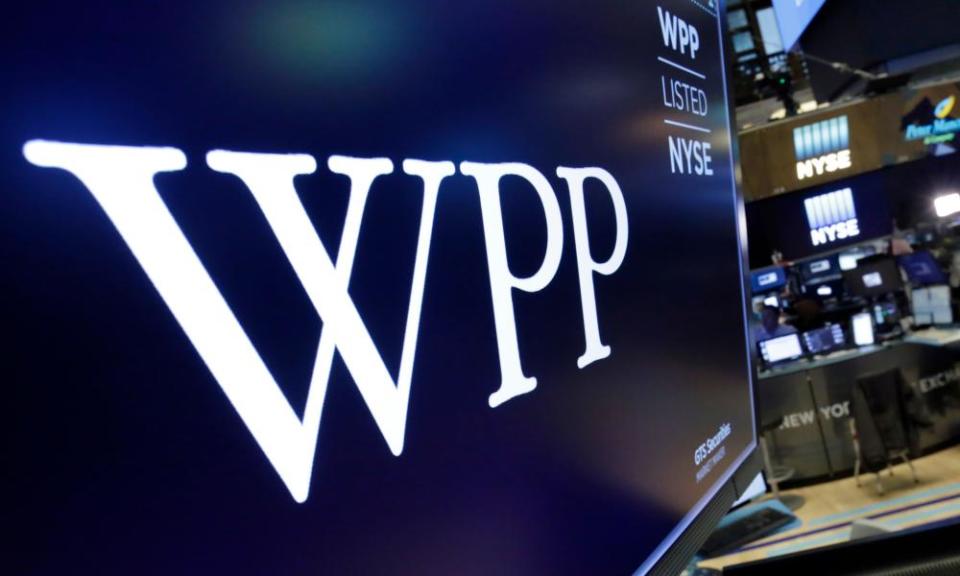 WPP logo above a trading post on the floor of the New York Stock Exchange