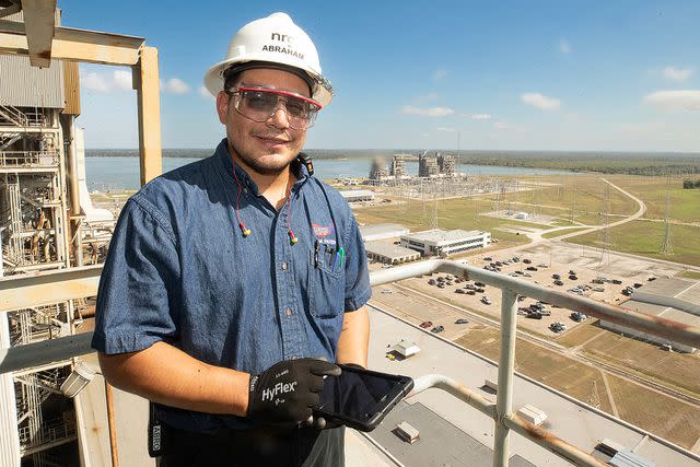 <p>Bob Levey</p> Abraham Montes at the power generation plant where he works in Texas