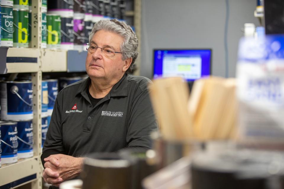 Harvey Shooman, who has worked at Fair Haven Hardware for over 50 years and bought the business in the 80s, talks about selling the business to one of his employees, Stephen Hague, who now owns 40% of the stock, inside Fair Haven Hardware, which is celebrating its 70th anniversary, in Fair Haven, NJ Thursday, May 18, 2023.