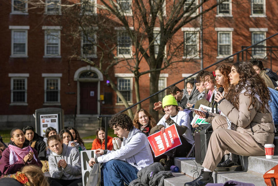 Brown students at a 'Jews for Ceasefire Now' gathering on campus in Providence, R.I. on Tuesday.   (Courtesy of Aiyah Josiah-Faeduwor)