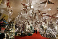 In this Tuesday, Nov. 5, 2019, photo shoppers browse the Holiday Lane section at the Macy's flagship store, in New York. With three weeks until the official start of the holiday shopping season, the nation’s retailers are gearing up for what will be another competitive shopping period. (AP Photo/Richard Drew)