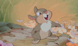 Thumper, the animated rabbit from Disney's Bambi, happily thumping his foot