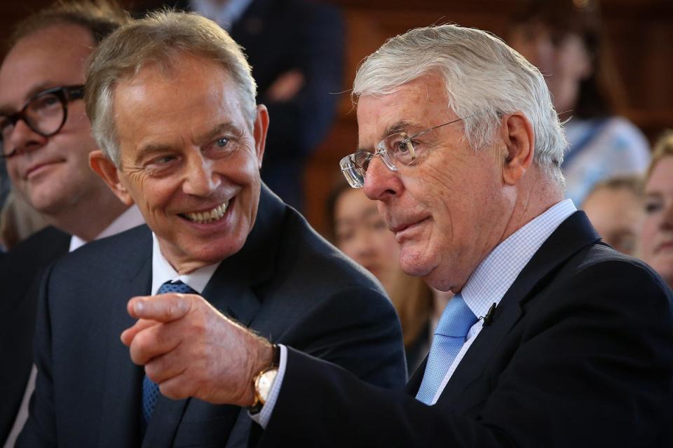 John Major and Tony Blair share a platform for the Remain campaign in 2016 (PA)