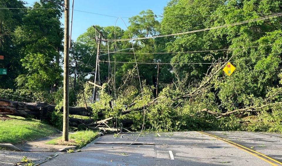 Downed trees and power lines at York and West 12th. Gastonia Police photo