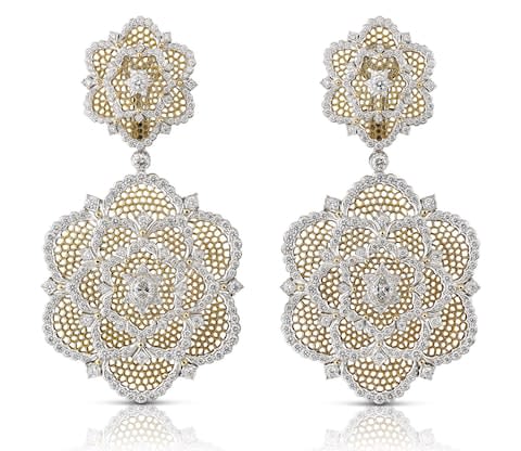 Buccellati white and yellow gold and diamond Camelia earrings