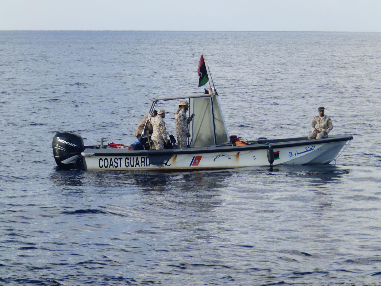 A Libyan coastguard boat observing a rescue by MSF's Bourbon Argos ship on 4 November 2016: Lizzie Dearden