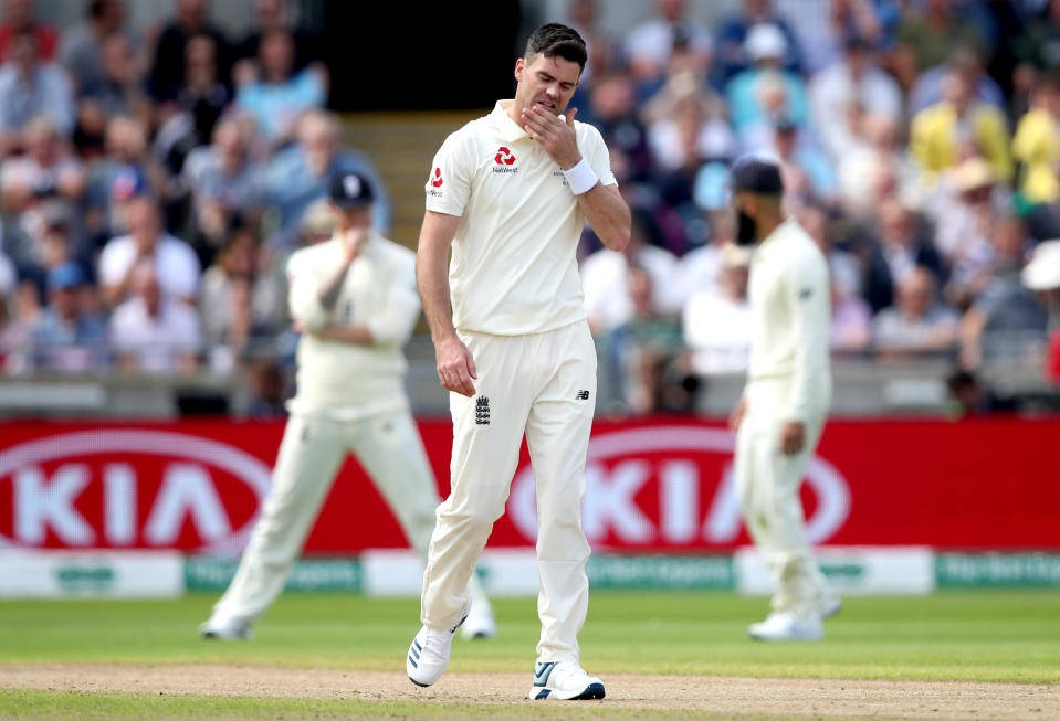 England's James Anderson during day one of the Ashes Test match at Edgbaston, Birmingham. (Photo by Nick Potts/PA Images via Getty Images)