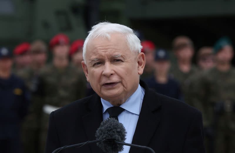 FILE PHOTO: The leader of Poland’s ruling party Law and Justice, Jaroslaw Kaczynski, at Wesola military base, in Warsaw