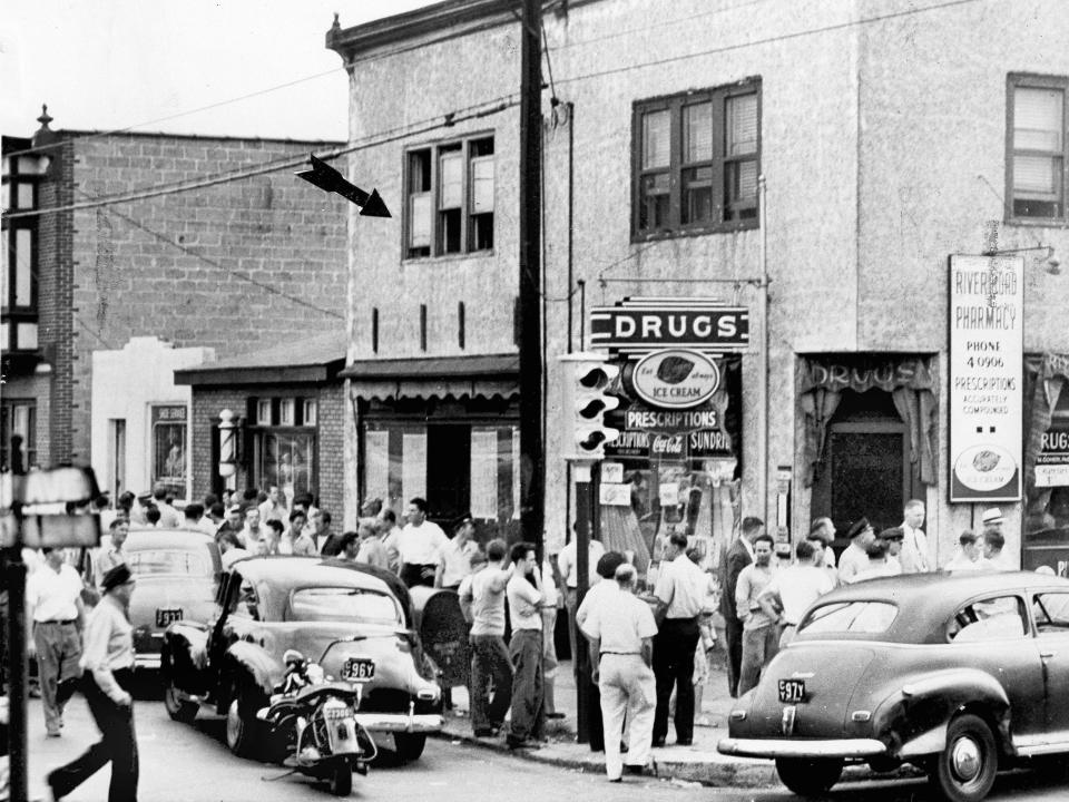 Twelve persons were killed by gunfire and five others wounded, on River Street in the Cramer Hill section of Camden, N.J., when a 28-year-old veteran went on a rampage, Aug. 25, 1949.