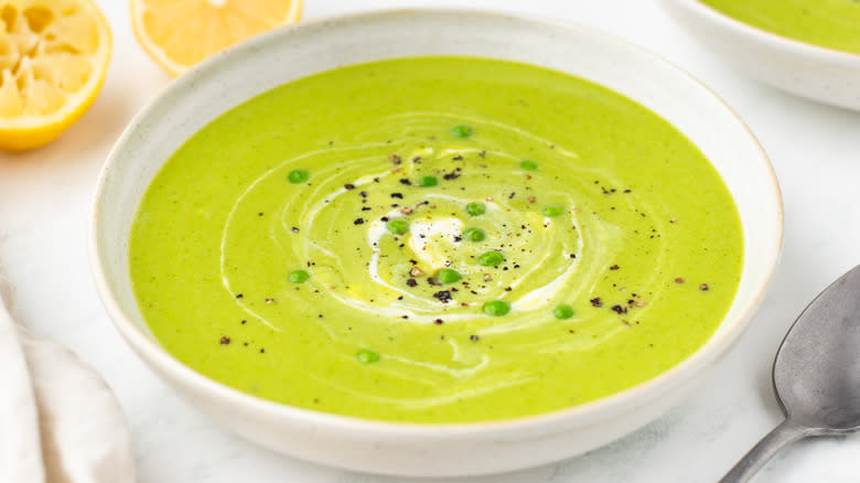 bowl of pea and mint soup