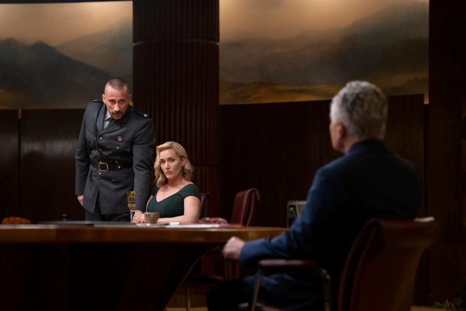 Matthias Schoenaerts as Herbert Zubak and Kate Winslet as Chancellor Elena Vernham in "The Regime."