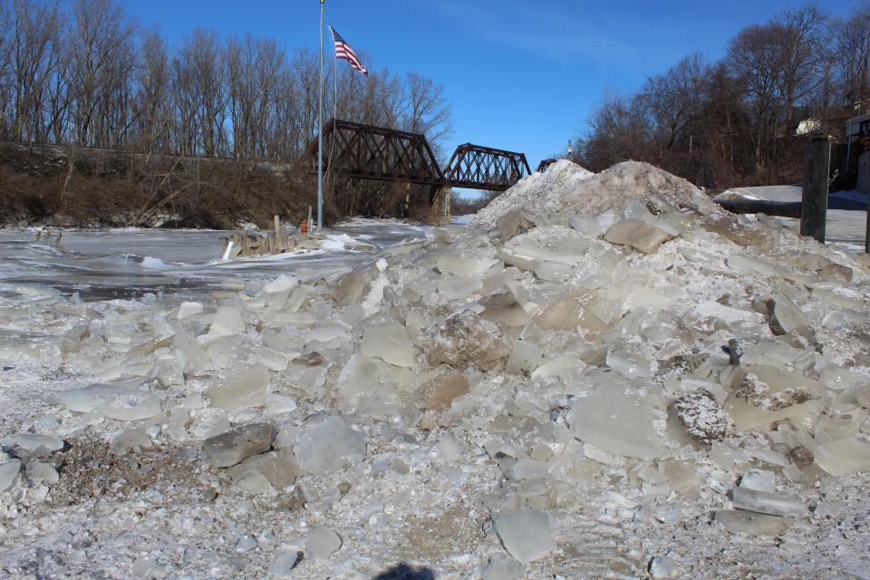 Ice jams from the Sandusky River pile up near the Tackle Box restaurant in this January 2019 photo.