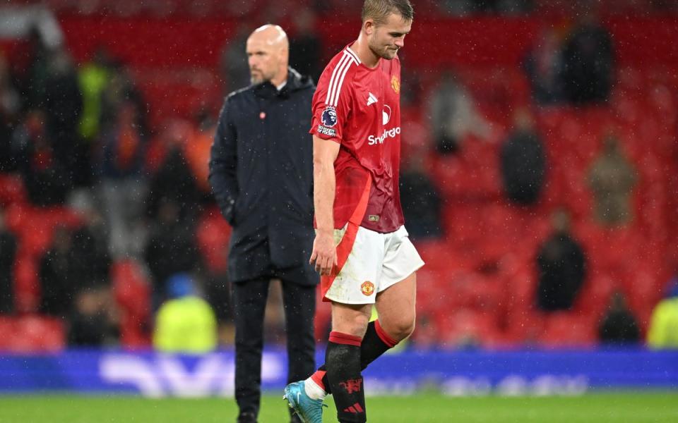 Matthijs de Ligt and Erik ten Hag after Manchester United’s 3-0 defeat to Tottenham (Getty Images)