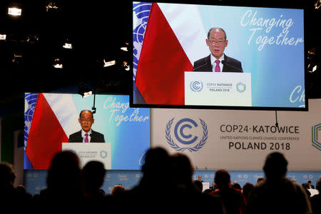 Hoesung Lee, chairman of the Intergovernmental Panel on Climate Change (IPCC) addresses at the COP24 U.N. Climate Change Conference 2018 in Katowice, Poland December 11, 2018. Agencja Gazeta/Grzegorz Celejewski via REUTERS