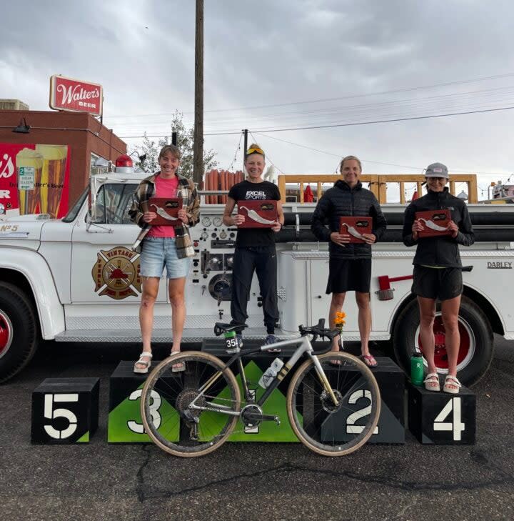 <span class="article__caption">The women’s GL150 podium from left: Emily Newsom, Flavia Oliveir, Alexis Skarda, and Emma Grant</span> (Photo: Fabian Serralta)