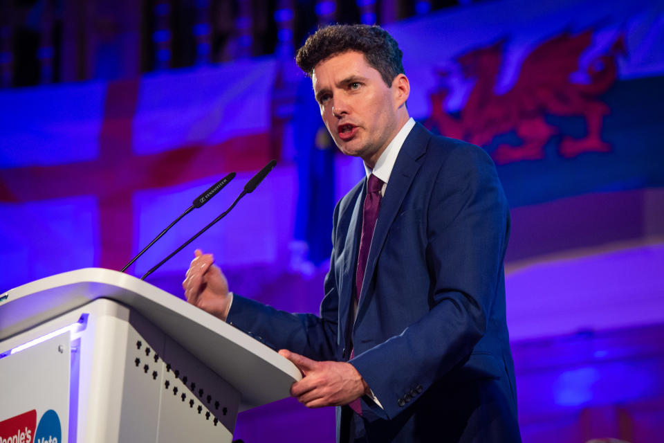 Huw Merriman speaking at a People's Vote Rally in Assembly Hall, London.  Picture date: Tuesday April 9, 2019. Photo credit should read: Matt Crossick/Empics