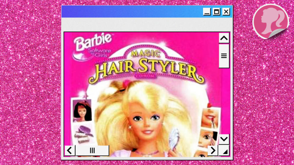 An illustration including photos of Barbie iconography, Glitter and Barbie Logo.