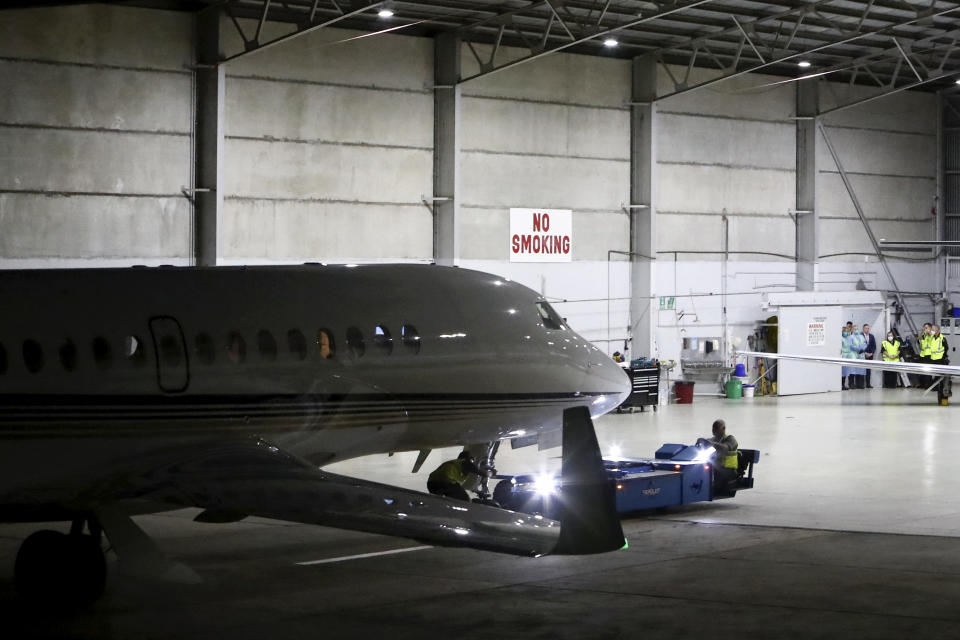 A private jet transporting the body of Shane Warne, pictured here arriving at Melbourne airport.