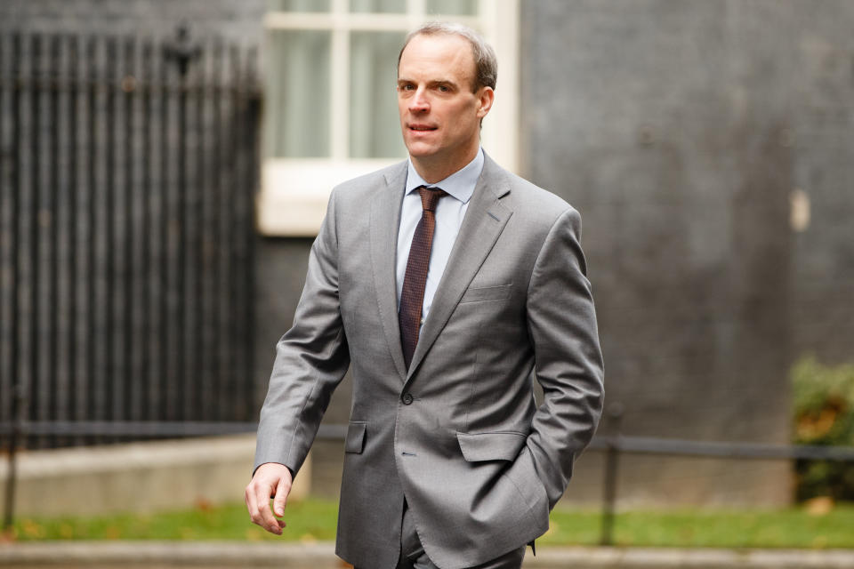 First Secretary of State and Secretary of State for Foreign, Commonwealth and Development Affairs (Foreign Secretary) Dominic Raab, Conservative Party MP for Esher and Walton, walks along Downing Street in London, England, on December 2, 2020. (Photo by David Cliff/NurPhoto via Getty Images)