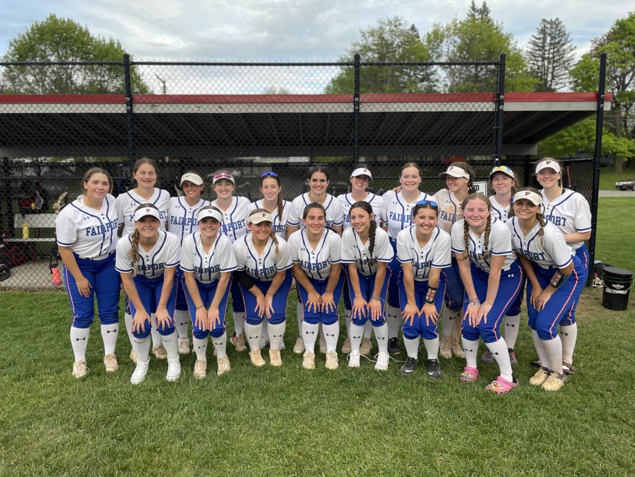 Fairport's softball team after an 11-3 win at Penfield on Friday, May 3, 2024.