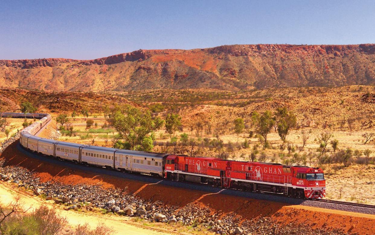 The Ghan runs the 1,851 miles (2,979km) from Adelaide through Australia’s “red centre” to Alice Springs and Darwin