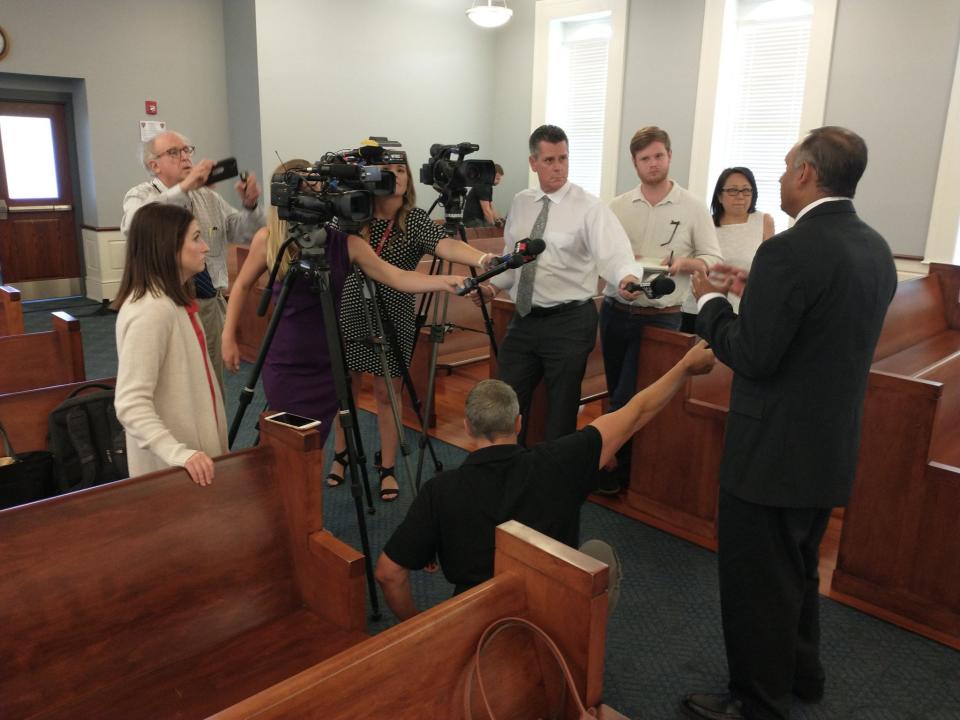 Parker's attorney PK Shere addresses the media after Friday's Hampton County hearing.