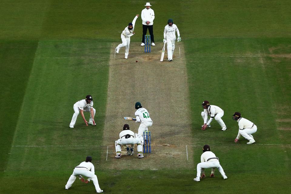 Surrey desperately try to dismiss Leicestershire’s Hassan Azad (Getty Images for Surrey CCC)