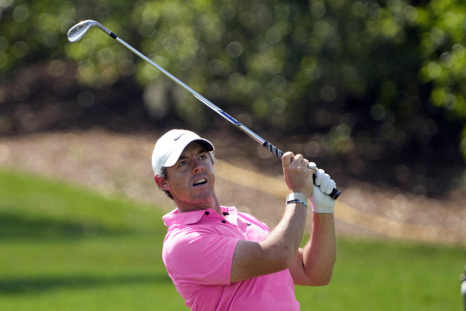 Rory McIlroy watches hit shot from the first fairway during third round of the Arnold Palmer Invitational golf tournament Saturday, March 4, 2023, in Orlando, Fla. (AP Photo/John Raoux)