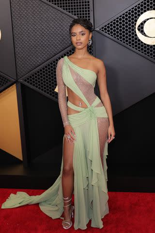 <p>Getty Images</p> Tyla at the Grammys in Los Angeles in February 2024
