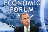 Mark Carney,l Govenor Bank of England attends a session during the annual meeting of the World Economic Forum in Davos, Switzerland, Thursday, Jan. 24, 2019. (AP Photo/Markus Schreiber)