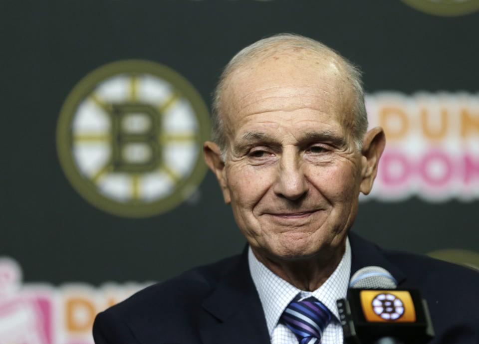 Boston Bruins owner Jeremy Jacobs listens to a reporter's question during a news conference in Boston, Tuesday, May 20, 2014. The Bruins were eliminated from the NHL hockey playoffs by the Montreal Canadiens. (AP Photo/Charles Krupa)